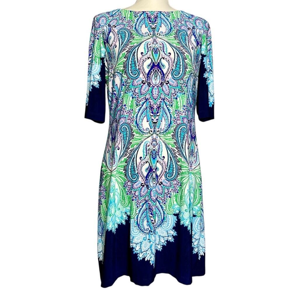 Eliza J Women’s Blue White Paisley Print Shift Dress Size 10